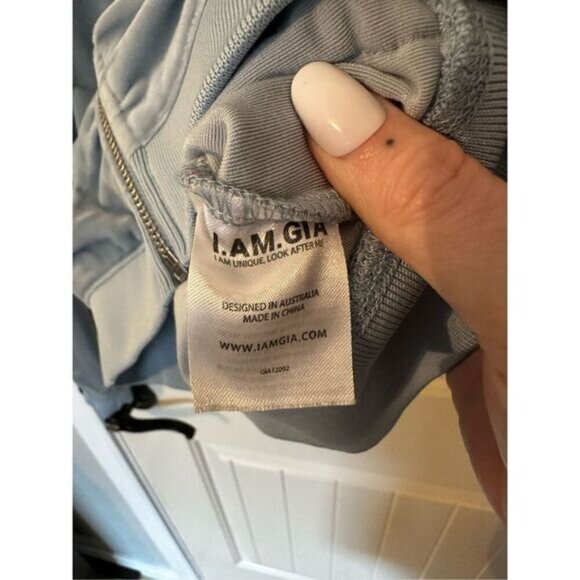 I.AM.GIA Kameron Velour Zip Up Jacket Women Small Blue Bedazzled Ruched - Picture 13 of 16